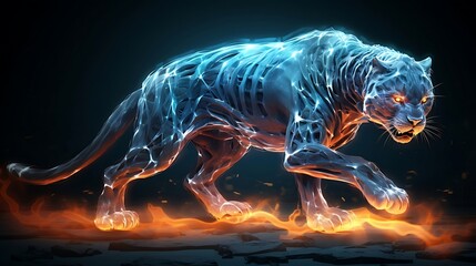 A Majestic Yet Frustrating Encounter with an Ice Tiger, Its Eyes Glowing with an Unearthly Light, in a Surreal, Frozen Wilderness - obrazy, fototapety, plakaty