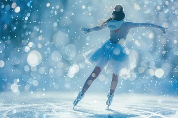 A figure skater executing a breathtaking triple axel, elegance and athleticism in perfect harmony.