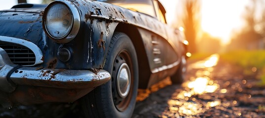Timeless Elegance on Wheels: A Vintage Car Captured in a Retro-Inspired Banner, Blending Classic...