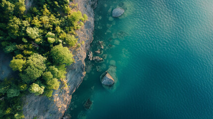 Fototapeta premium Aerial View of Water Body Surrounded by Trees