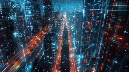 A cityscape alive with the energy of data flowing be  AI generated illustration