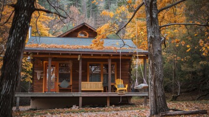 A cozy cabin with a porch swing  AI generated illustration