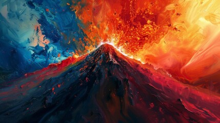 A violent explosion of colors as the volcano unleashes its fury reminding us of its unpredictable nature. - obrazy, fototapety, plakaty
