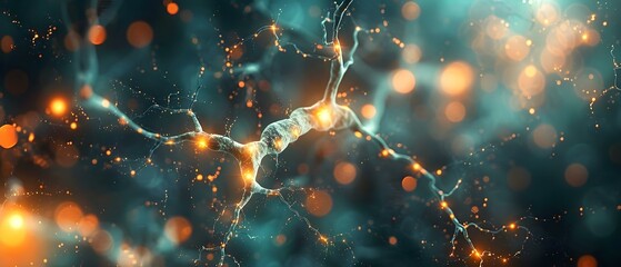 Close-up of synaptic connections in the brain demonstrating signal transmission for learning and thought formation. Concept Neuroscience Research, Synaptic Connections, Brain Activity - obrazy, fototapety, plakaty