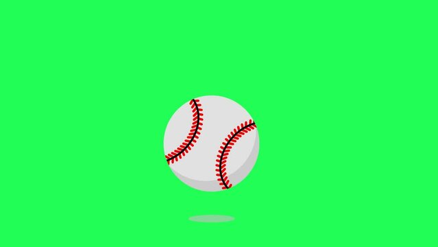 Ball is jumping on Green Screen background. 4K video Footage Baseball Animation or  Softball Footage. Ball bouncing and spinning