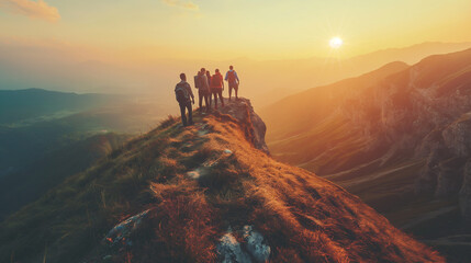 Fototapeta premium Success of business concept. Partnership of business. Group of businessperson on the mountaintop.