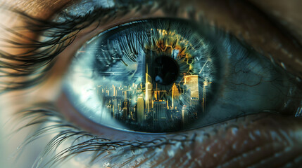 Eye Reflecting Miniature Cityscape Scene