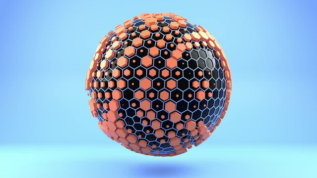 abstract sci-fi sphere hexagon technology 3d animation. Can be used to represent satisfying animation creativity, geometric modern or network surface