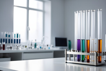 laboratory environment There are many  medical  test tube neatly arranged  on  the   white table      