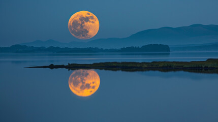 The moons reflection dances across the surface of the lake creating a mesmerizing and ethereal effect. . .