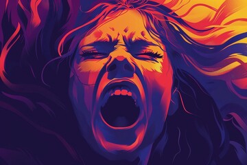 Mental health problems. Angry woman in agony screaming - obrazy, fototapety, plakaty
