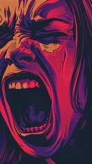 Mental health problems. Angry woman in agony screaming