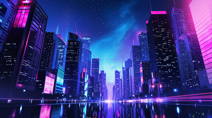 urban architecture, cityscape with space and neon light effect . Generative Ai