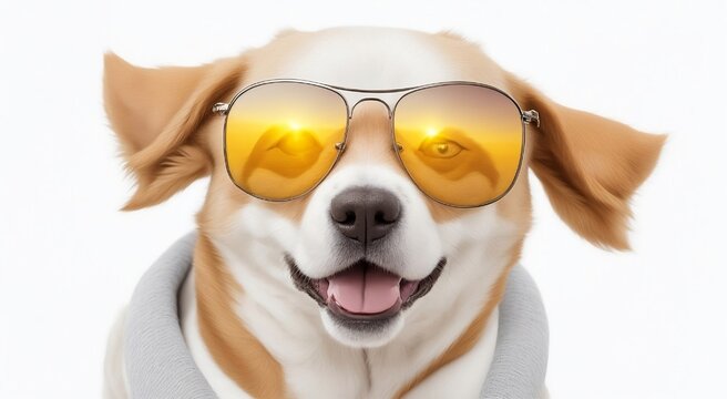 single dog image with sun glass in white background image