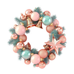 Wreath with festive ornaments and jingling bells - obrazy, fototapety, plakaty