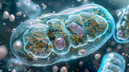 Fototapeten A highly magnified image of a cell midpiece showcasing the densely packed mitochondria that provide the energy for the cells movement © Justlight