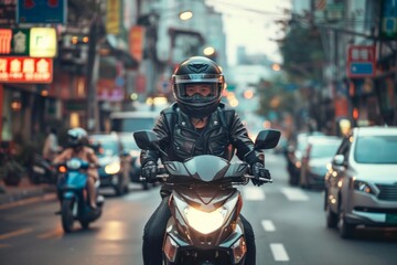 A motorcycle riding in the city with blurred motion, motorcycle on the road, Generative AI