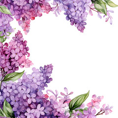 Lilac corner border. Watercolor botanical banner for the design of invitations, cards, congratulations, announcements, sales, stationery, sharp outline.