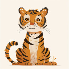 Minimalist digital drawing woodland tiger