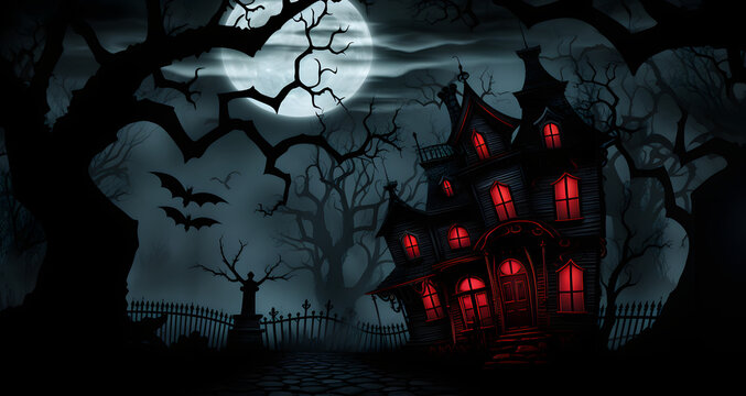 an eerie image with a red glowing roof