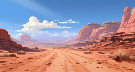 the desert with many rocks and dirt roads