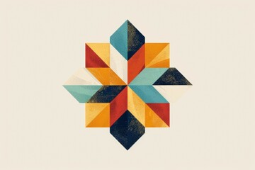 A colorful, abstract design of a star with a blue center. Risograph effect, trendy riso style