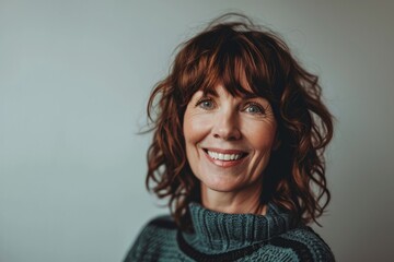 Portrait of a smiling middle-aged woman in a sweater.