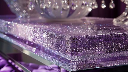 Immerse yourself in a world of luxury with this enchanting podium adorned with shimmering crystals and enveloped in a royal purple . . - obrazy, fototapety, plakaty