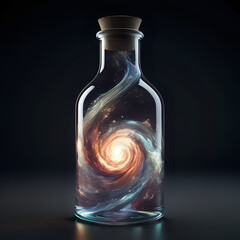 Detailed depiction of a glass bottle containing a swirling galaxy, ultra-high definition, Unreal Engine, Octane Render - generated by ai