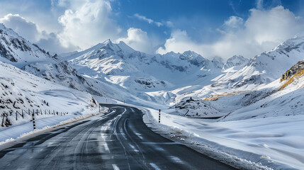 snowy mountain road, beautiful landscape wallpaper