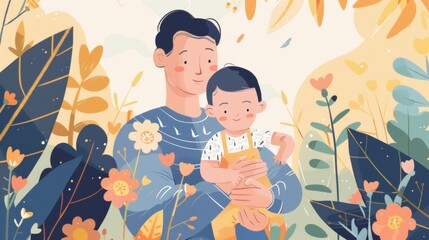 Illustration of father's day, happy emotions with father. Father's Day