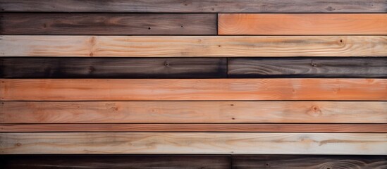 Detailed view of a wooden wall showcasing different shades and colors of wood grains in close proximity