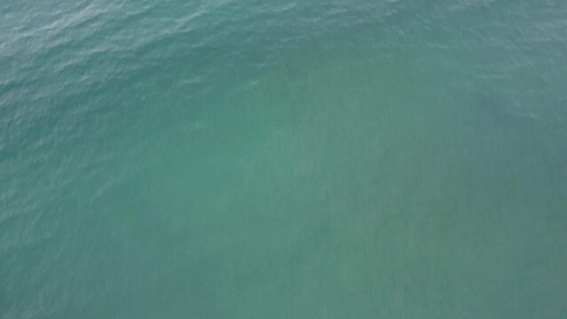 Aerial View of Blue Ocean Panning Up to Horizon Seascape