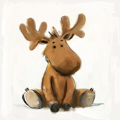 Minimalist digital drawing woodland moose