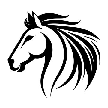 Horse head pose, vector image, vector silhouette, white background
