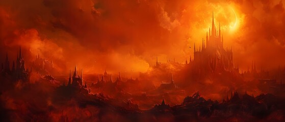 Infernal Realm: A D Art Representation of a Horrifying Landscape ruled by Demons and Monsters. Concept Dark Fantasy Art, Demonic Creatures, Hellish Landscapes
