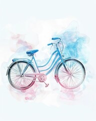 Watercolor clip art of a blue bicycle