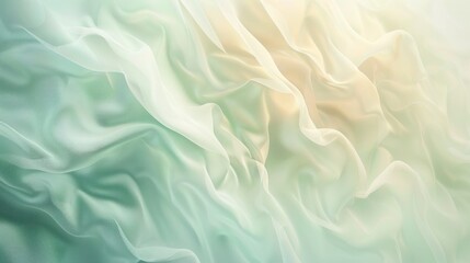 Obraz premium Abstract background with smooth flowing pastel green and yellow gradients, creating a soft wave-like texture or fabric appearance.