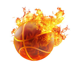  a basketball ball engulfed in flames, isolated on a transparent background, intense energy and power, dynamic motion, for use in sports-related promotions, event posters, or dynamic visual content