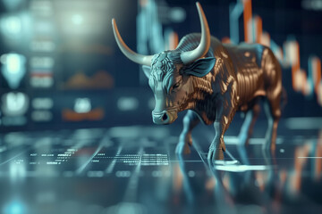 portrait of a bull in bullish stock market photo - obrazy, fototapety, plakaty