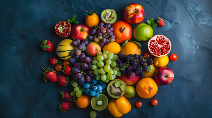 Overhead view flat lay of a collection of fruits