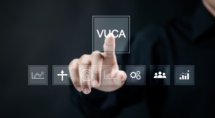 VUCA concept Volatility, Uncertainty, Complexity, Ambiguity. Strategic management, Rapid changes in business organizations. - obrazy, fototapety, plakaty