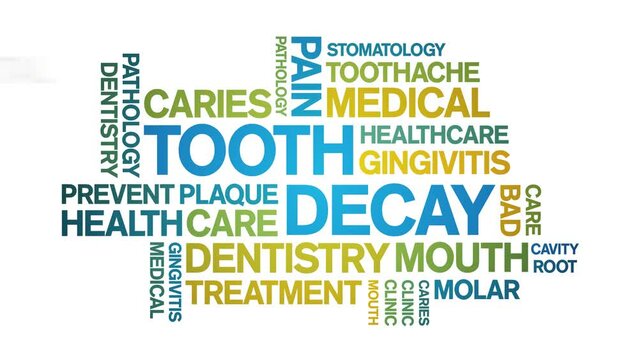 Tooth Decay animated word cloud;text design animation tag kinetic typography seamless loop.