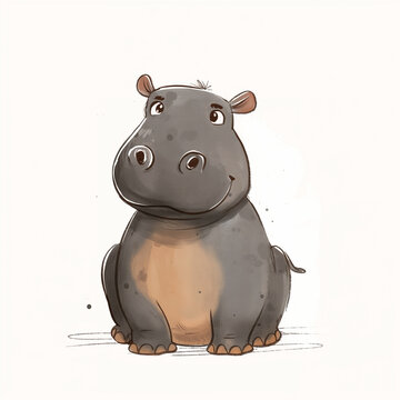 Minimalist digital drawing woodland hippo
