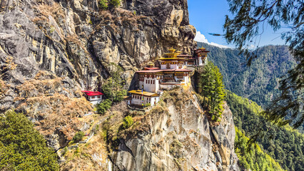 Taktshang Goemba, Tiger's Nest Monastery in Bhutan, View from afar.