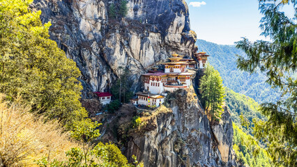 Taktshang Goemba, Tiger's Nest Monastery in Bhutan, View from afar.