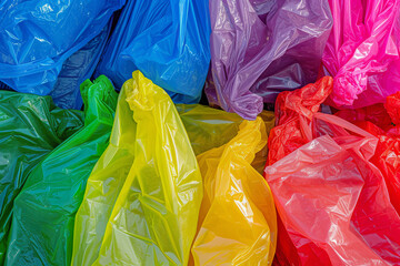 Colorful Plastic Bags Tied Up, Environmental Concern Concept