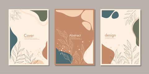 set of book cover template with hand drawn floral decorations For  binder, notebook, diary,book, planner, brochure, catalog. design abstract boho botanical background A4 size.