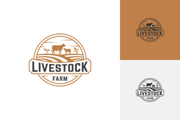 Livestock Farm badge Land logo with vintage emblem Agriculture Design Vector Illustration Logo template