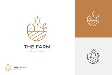 Farming agronomy Logo icon design wit House Tree and Sun graphic Simple Logo. Organic Life Style Branding vector logo template